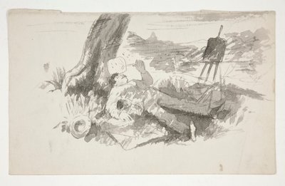 Sketch of a Plein-Air Painter Taking a Nap Under a Tree by Edwin Austin Abbey