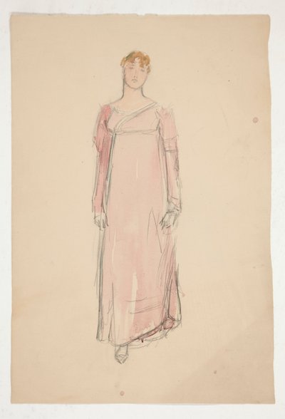 Sketch of a Woman in Pink - Costume Study for a Play? by Edwin Austin Abbey