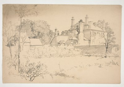 Sketch of an Exterior: Garden, Wall and Large Victorian House by Edwin Austin Abbey