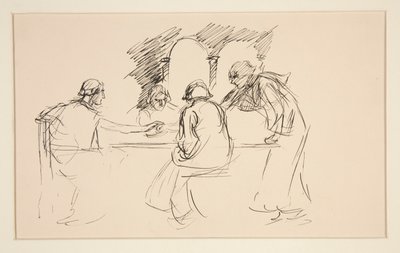 Sketch of Four Men in Medieval Dress at a Table - Unidentified Illustration by Edwin Austin Abbey
