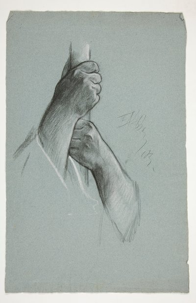Sketch of two hands climbing a pole by Edwin Austin Abbey
