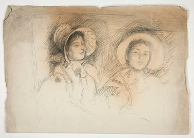 Sketch of Two Young Women in Bonnets (unidentified sitters) by Edwin Austin Abbey