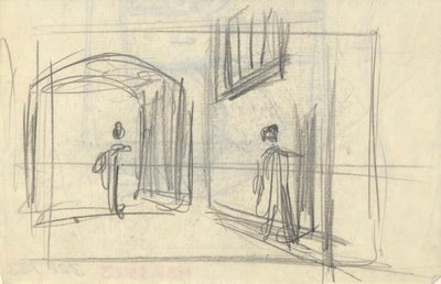 Street Scene with Figures (recto); Architectural Study (verso) by Edwin Austin Abbey