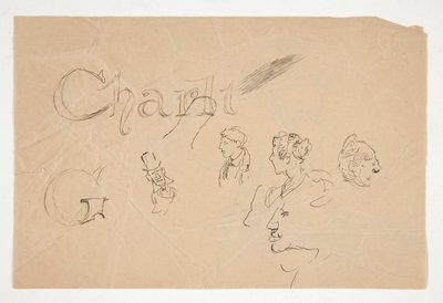 Studies of Heads and Figures Both Sides of Page by Edwin Austin Abbey
