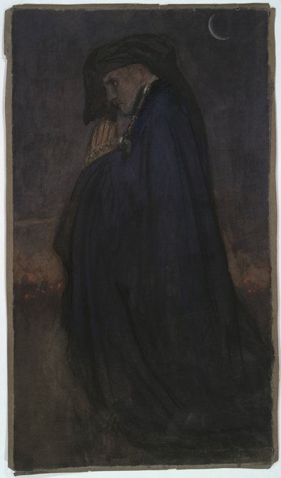 Study. Man in blue cloak, moonlight by Edwin Austin Abbey