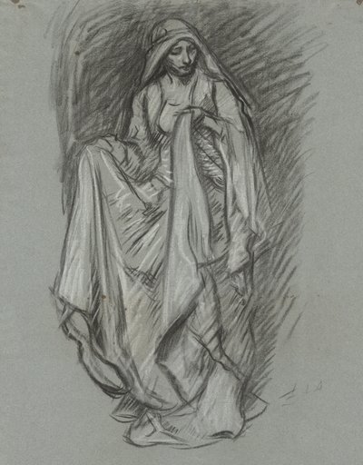 Study for Draped Female, Figure Study for The Quest of the Holy Grail (series of 15 paintings for the Boston Public Library, completed in 1901) by Edwin Austin Abbey