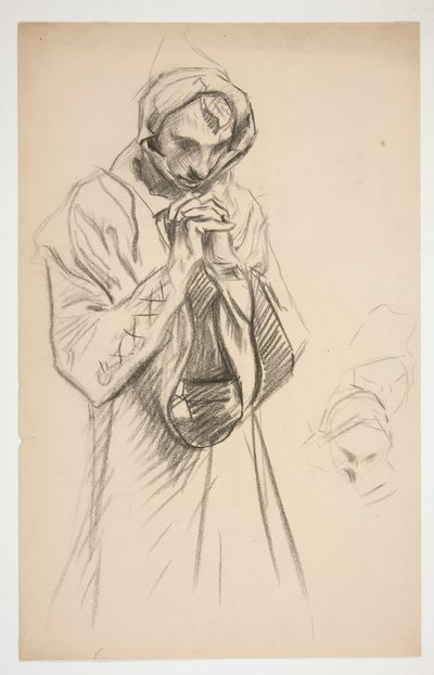 Study of a Robed Figure, Praying, for The Quest of the Holy Grail Mural Series at Boston Public Library by Edwin Austin Abbey