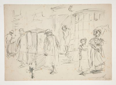 Study of Street Scene with Sedan Chair by Edwin Austin Abbey