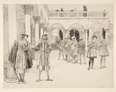The Court of the Palace, from Act IV, Scene ii, Two Gentlemen of Verona by Edwin Austin Abbey