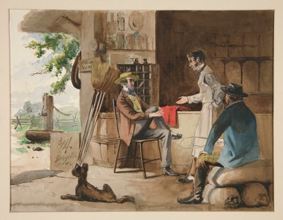 Three men in a dry-goods store - country store, Dolbyville by Edwin Austin Abbey