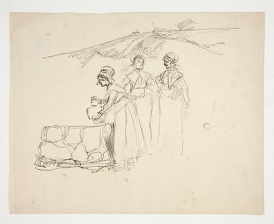 Three Women at a Well - Unidentified Illustration by Edwin Austin Abbey