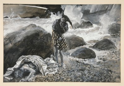 Trinculo and Caliban, Illustration for Act II, Scene II, The Tempest by Edwin Austin Abbey