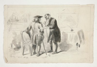 Two Men Conversing in an Interior - Unidentified Illustration by Edwin Austin Abbey