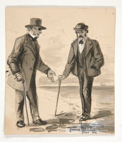 Two Men Conversing on Seashore - Unidentified Illustration by Edwin Austin Abbey