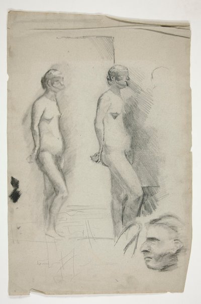 Two sketches of a nude model and one man by Edwin Austin Abbey