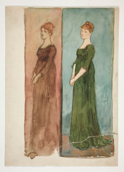 Two sketches of a woman (dressed in red, in green) - costume studies for a play? by Edwin Austin Abbey