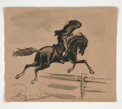 Unidentified Illustration of a Rider Jumping a Fence (Recto); Figure Study of an Old Man (Verso) by Edwin Austin Abbey