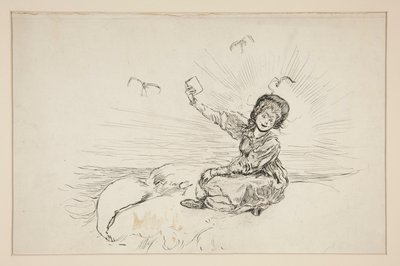 Woman on Beach Holding Book, Sketch for The Lay of the Lobster by Edwin Austin Abbey