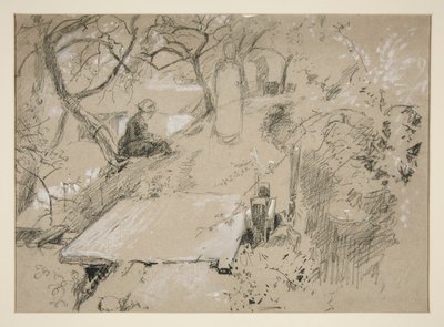 Woman Seated on Bench in a Garden or Public Park - Unidentified Illustration by Edwin Austin Abbey