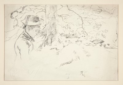 Woman sitting in garden - unidentified illustration by Edwin Austin Abbey