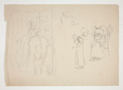 Woman with Children and Cartoon - Unidentified Illustration by Edwin Austin Abbey