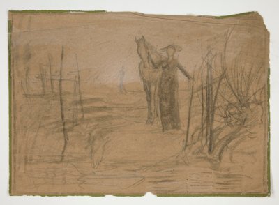 Woman with Horse in Landscape - Unidentified Illustration by Edwin Austin Abbey