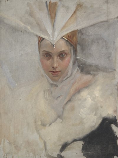 Woman with Osprey Headdress and White Fur Collar by Edwin Austin Abbey