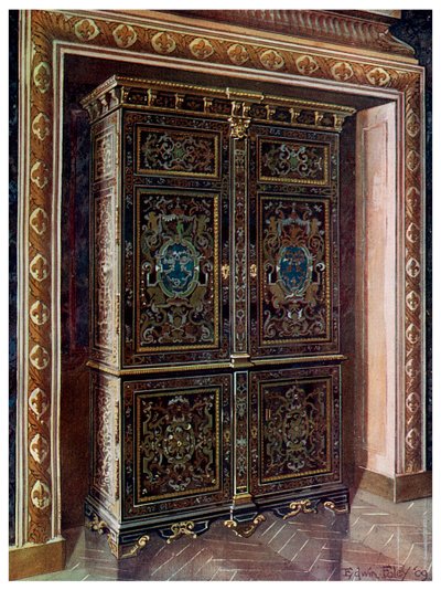 Armoire in Ebony with Inlays of Engraved Brass and White Metal, 1910 by Edwin Foley