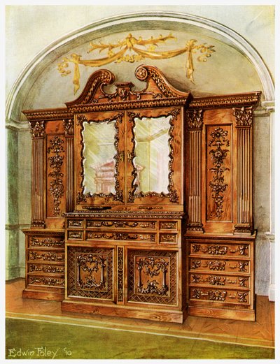 Carved Enclosed Mahogany Bookcase, Style of Chippendale, French Influence by Edwin Foley