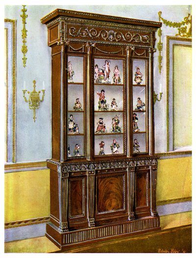 Carved mahogany china case influenced by the Adam Brothers, 1911-1912 by Edwin Foley