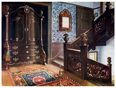 Carved walnut bombe armoire with chased mounts, 1910 by Edwin Foley