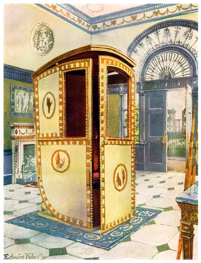 Painted and lacquered sedan chair with domed top, 1911-1912 by Edwin Foley