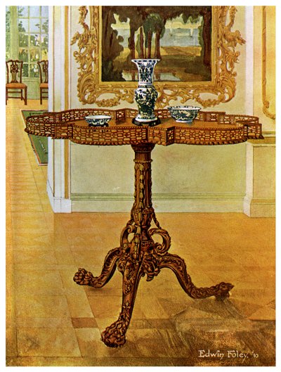 Shaped fret rimmed gallery table, Chippendale School, 1911-1912 by Edwin Foley