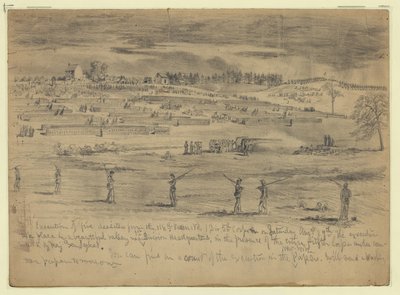 Execution of five deserters from the 118th Pennsylvania Volunteers, 1st Division, 5th Corps, before the entire 5th Corps, Beverly Ford, Virginia by Edwin Forbes