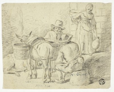Men and Donkeys, Woman with Pitcher by Edwin Henry Landseer