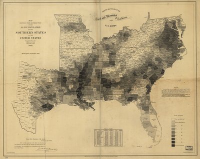 Map Showing the Distribution of the Slave Population of the Southern States of the United States, Compiled from the Census of 1860 by Edwin Hergesheimer