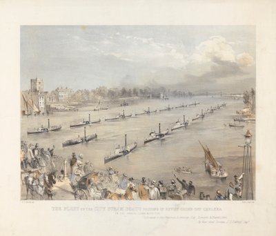 The Fleet of the City Steam Boats Passing in Review Order off Chelsea on the London Annual Commemoration by Edwin Jewitt