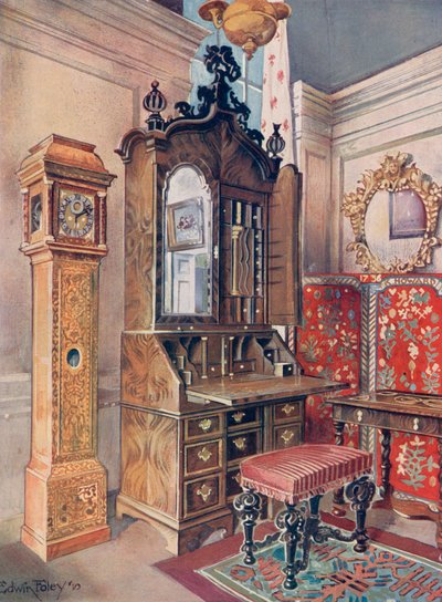 A Group of Early Eighteenth-Century Furniture. Walnut Cabinet-Top Scrutoire. Inlaid Sycamore (
