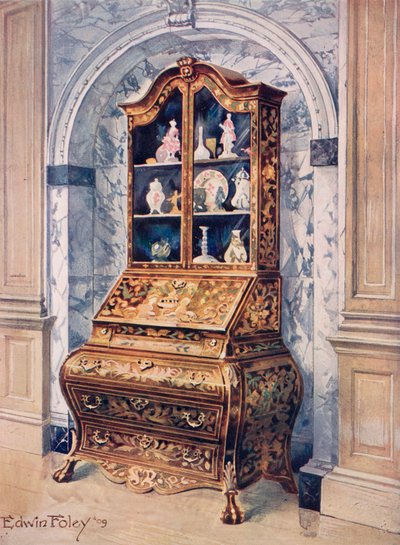 Inlaid Walnut Bombe Bureau-Cabinet by Edwin John Foley