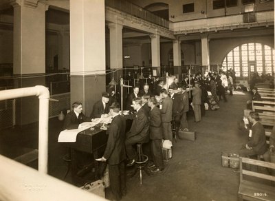 Immigrants Being Registered in the Main Hall, U. S. Immigration Station, 1902-10 by Edwin Levick