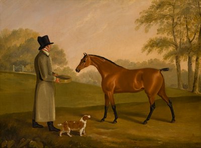A Horse in a Landscape with the Groom, David, Bennet by Edwin W. Cooper