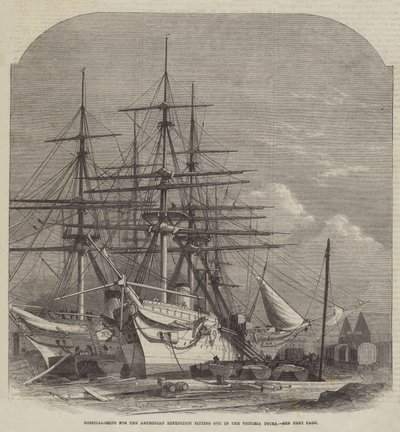 Hospital-Ships for the Abyssinian Expedition fitting out in the Victoria Docks by Edwin Weedon