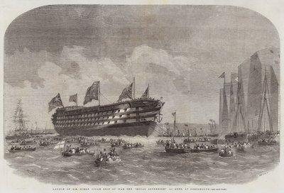 Launch of HM Screw Steam Ship of War the Royal Sovereign, 131 Guns, at Portsmouth by Edwin Weedon