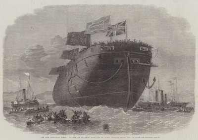 The New Iron-Clad Fleet, Launch at Chatham Dockyard of HMS Frigate Royal Oak, 50 Guns by Edwin Weedon