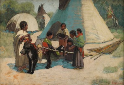 Dog Travois, Blackfoot Camp by Edwin Willard Deming