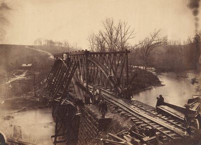 Part of Construction Corps Building New Military Truss Bridge Across Bull Run, April 1863 by Egbert Guy Fowx