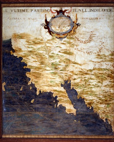 Frontier of the West Indies and Unknown Lands Map Made by Egnazio Danti (1536-1586) Mathematician, Cosmographer and Italian Architect. Around 1567. Florence, Palazzo Vecchio, Sala del Mappamondo by Egnazio Danti