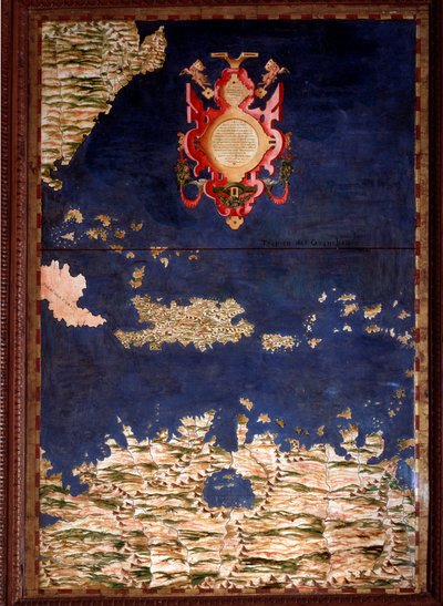 Santo Domingo or Hispaniola Map made by Egnazio Danti (1536-1586) mathematician, cosmographer and Italian architect. Around 1567. Florence, Palazzo Vecchio, Sala del Mappamondo by Egnazio Danti