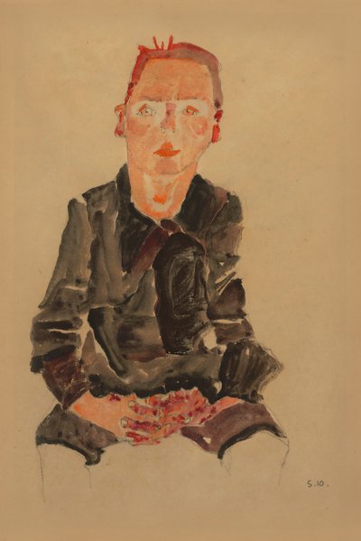 Seated Boy with Folded Hands (Portrait Study) by Egon Schiele