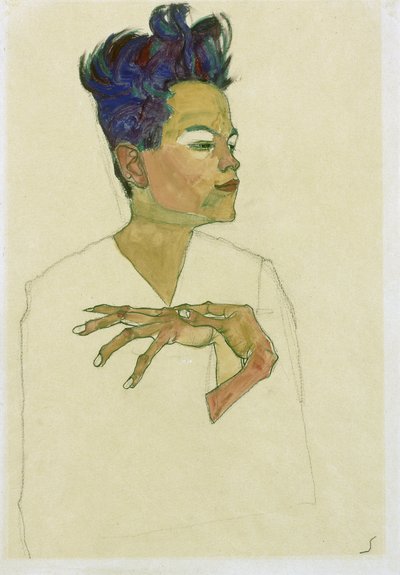 Self Portrait With The Hands on The Chest by Egon Schiele